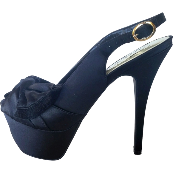 Fergie Black Platform Heel Bow Accent Peep Toe Slingback Size 8.5 Women's - Picture 1 of 13